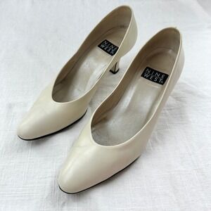 Nine‎ West Vintage Ivory Leather Pointed Toe Heel Pumps Classic Shoes 90s